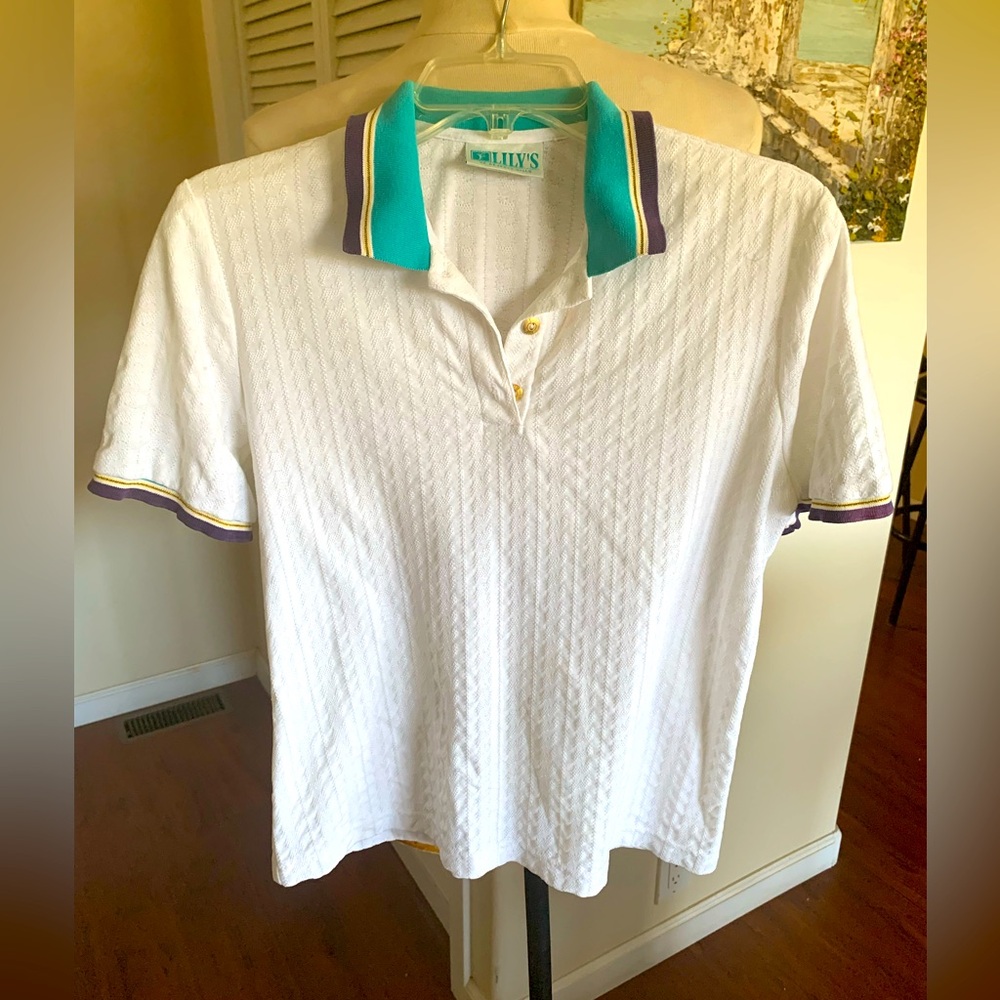 Lily’s White and Purple Polo Shirt Casual Collection, excellent condition